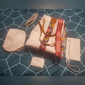 Pink Aztec Vegan Leather Handbag Set NWOT?
